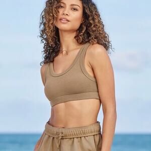 Alo Yoga Ribbed Wellness Bra Size Small Taupe EUC Cropped Tank Sports $68